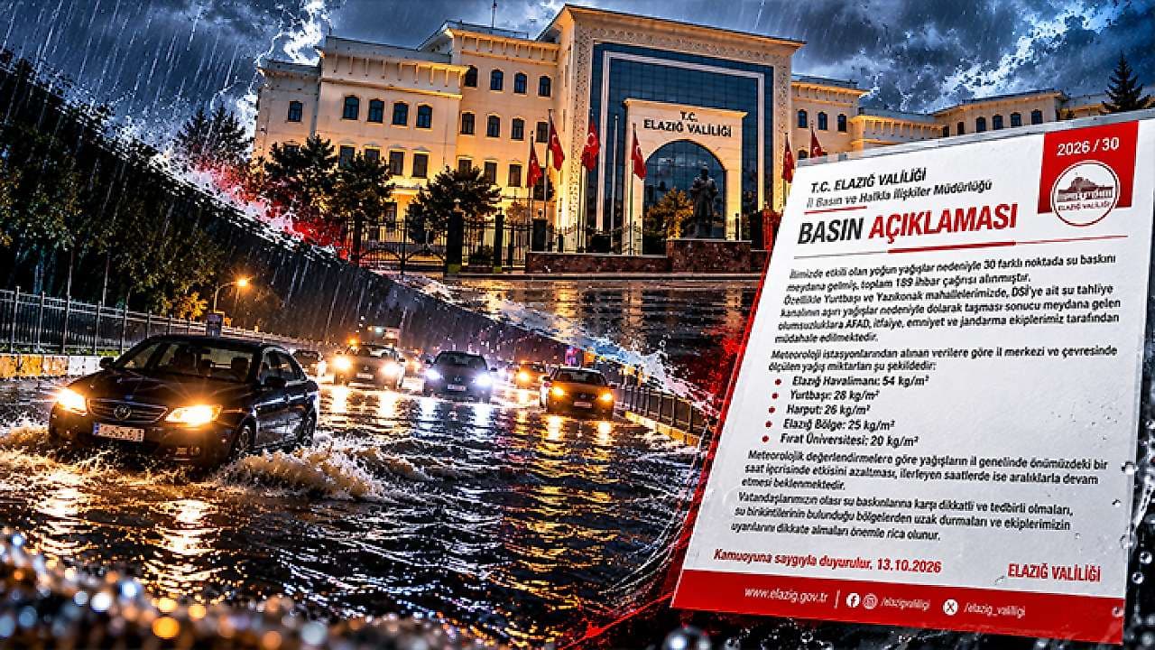 Elazığ'da Sağanak Yağış Alarmı: 30 Noktada Su Baskını Meydana Geldi