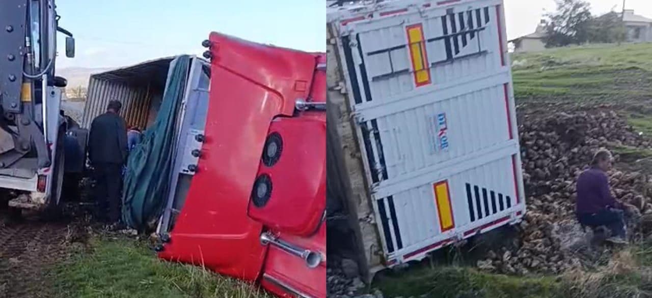Karakoçan'da Pancar Taşıyan Tır Şarampole Yuvarlandı
